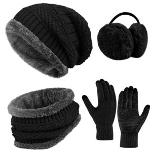 Winter Beanie Hat Scarf Gloves Muffs Set Warm Thick