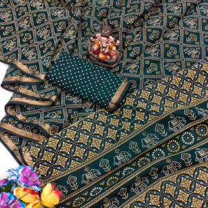 Bandhej Printed Patola Design Soft Cotton Saree with Zari Border