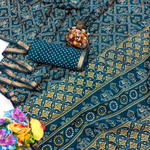 Bandhej Printed Patola Design Soft Cotton Saree with Zari Border